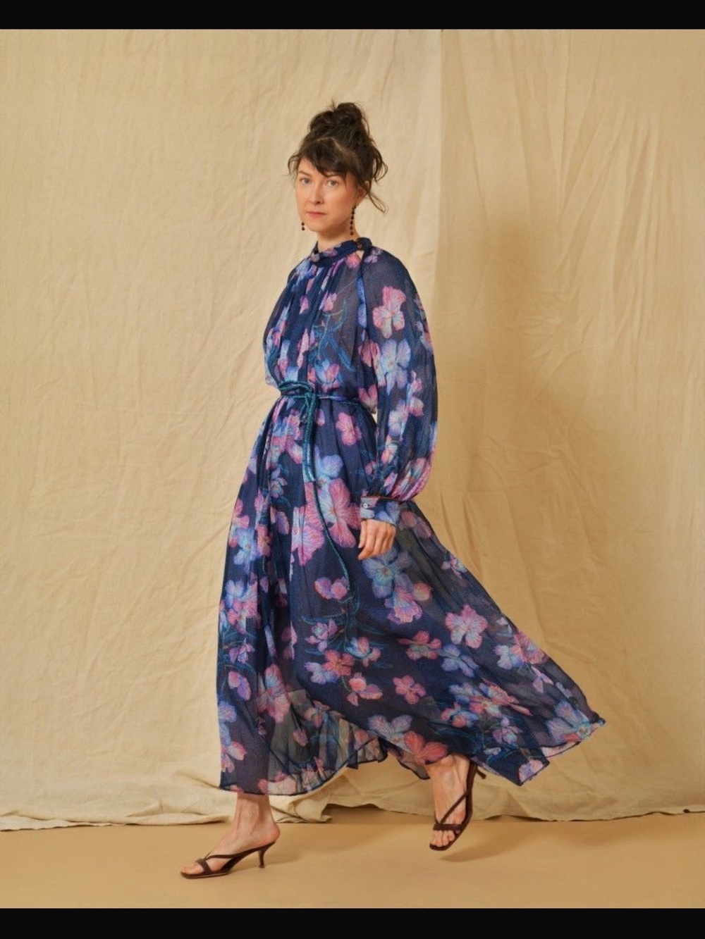Forte Forte Italy / 100% Silk Satin Orchidea Fabulosa Floral flowy blue dress